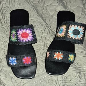 Black Women’s Crochet Strap Slide Sandals